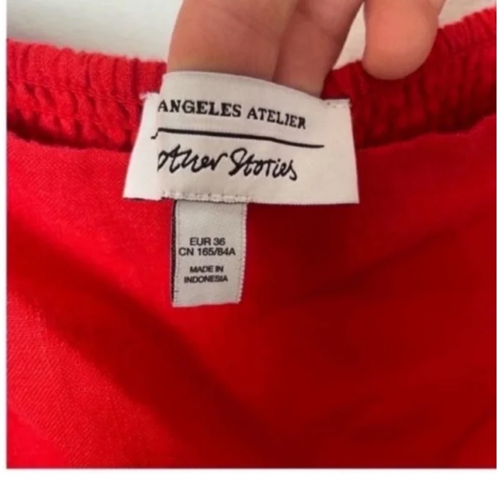 & OTHER STORIES Linen Peasant Dress Cottagecore Puff Sleeve Red Ruffle 4 EUR 36 - Picture 7 of 10